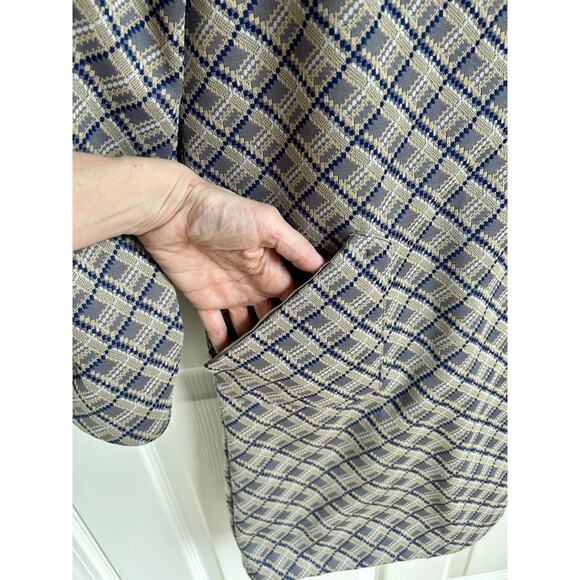 Vintage Patterned A-Line Coat Size Small, Blue and Beige | 60's Style Mod Coat - Picture 7 of 8